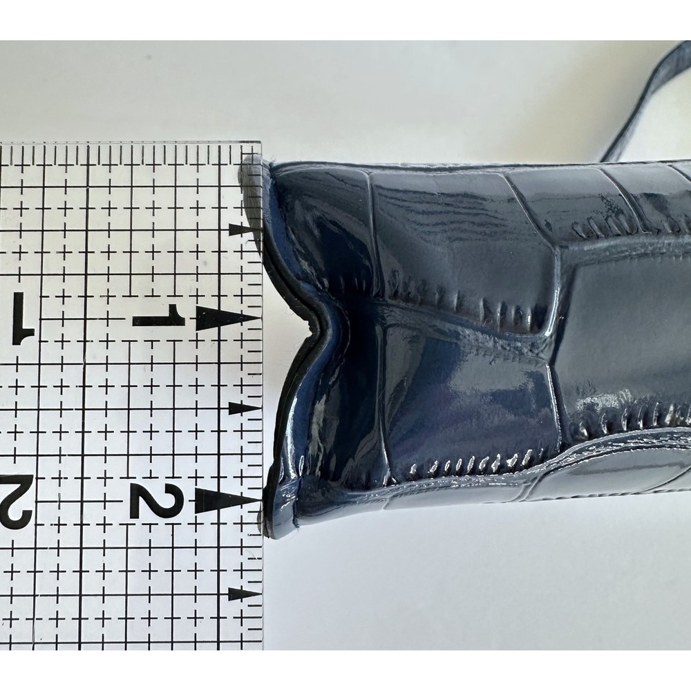 Y2K Navy Blue Croc Embossed Patent Faux Leather Shoulder Bag Going Out Party - Picture 11 of 12